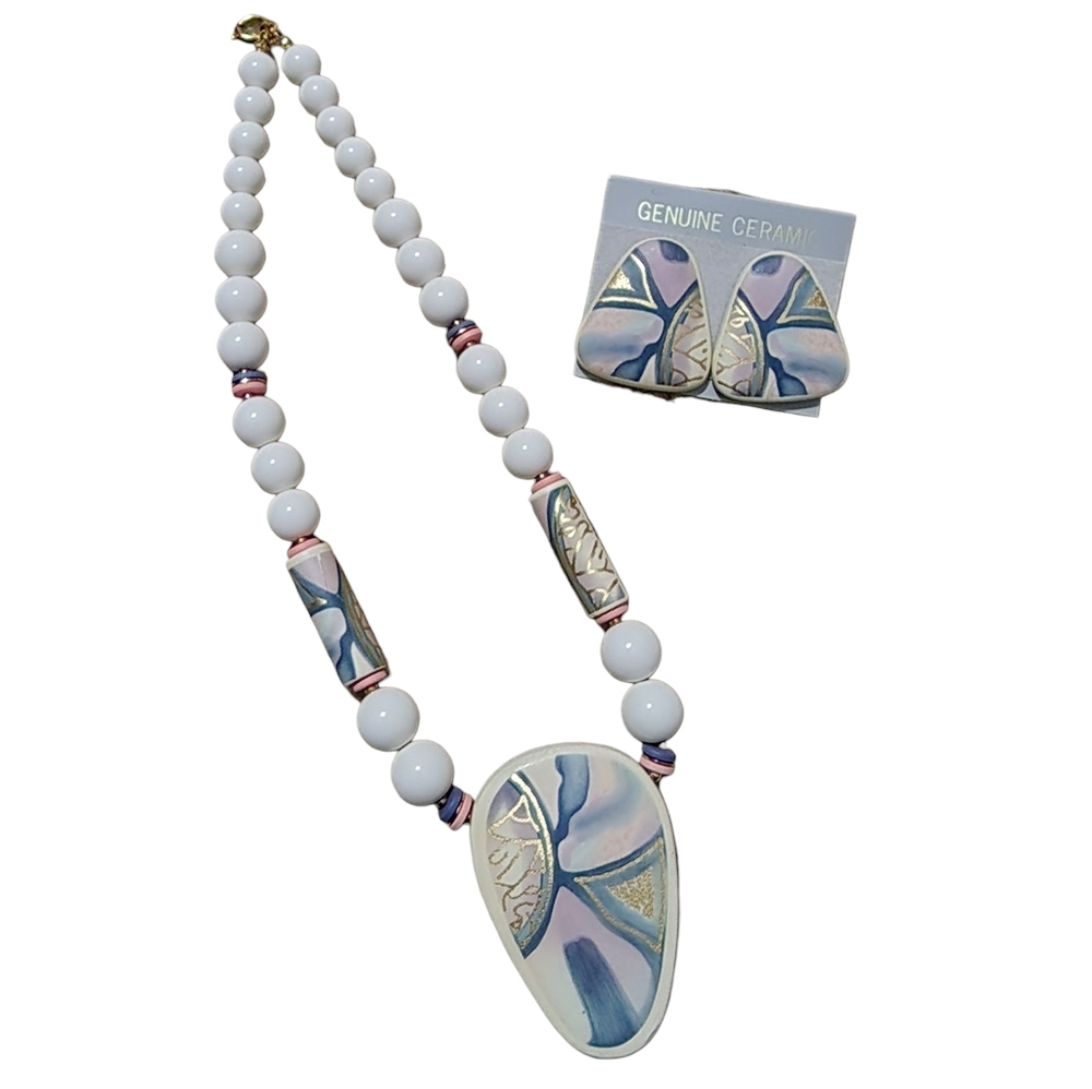 Japan mid-century vintage ceramic necklace & earring set